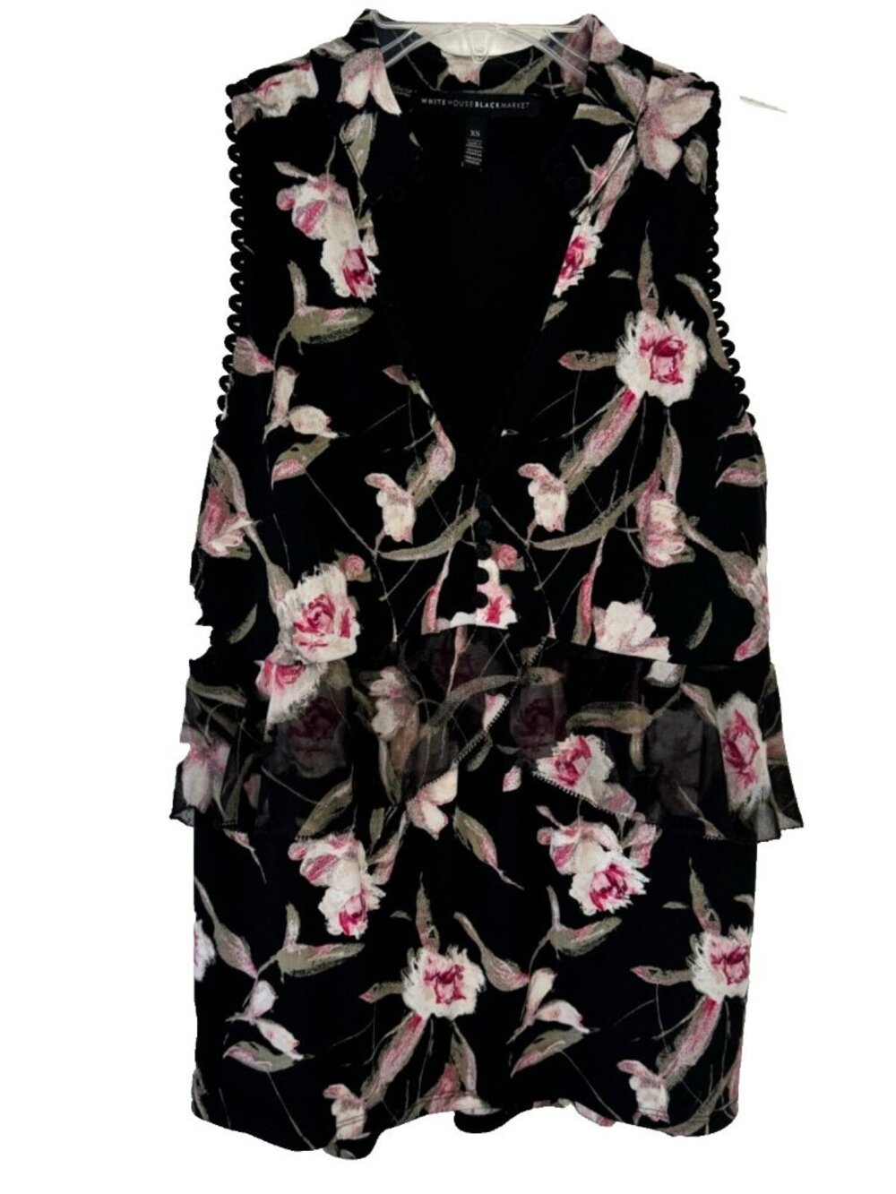White House Black Market WHBM Black Pink Floral Sleeveless Stretchy Size XS EUC